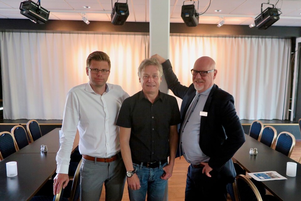 Platschef Henrik Bengtsson, Svenrik Olsson från Enduo och Ronneby Brunns driftschef Michael Fransson presenterade höstprogrammet på Ronneby Brunn under måndagen.