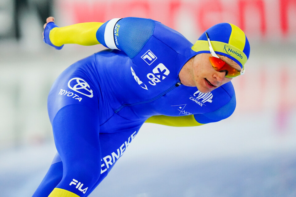 Nils van der Poel under 5|000-meters-loppet på allround-VM i norska Hamar.