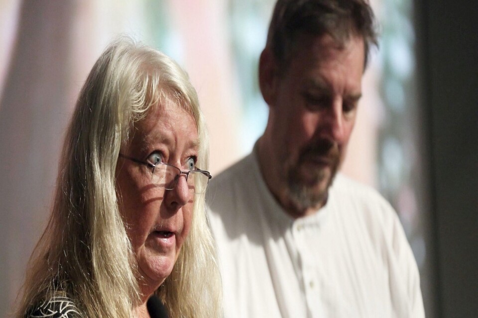 Kims föräldrar, Ingrid och Joachim Wall i samband med minnesstunden i New York. Här fick de höra talas om ett årligt lopp som hålls till minnet av Jim Foley, en journalist som kidnappades och mördades i Syrien.