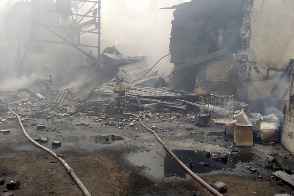 Förstörelsen är stor efter en explosion på en sprängmedelsfabrik i Ryazanregionen i Ryssland.