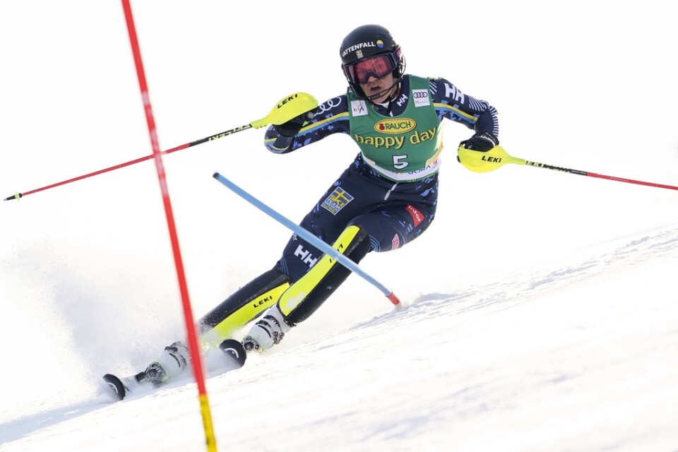 Anna Swenn-Larsson ligger femma i slalomcupen. Arkivbild.
