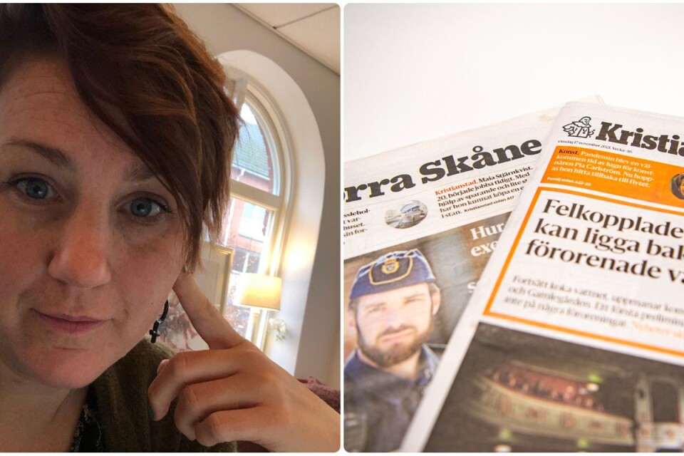 Web editor Maria Sällberg,here at her workplace in the editorial office at Norra Skåne, explains that readers will be able to read all material from both Kristianstadsbladet and Norra Skåne on both newspapers' homepages.