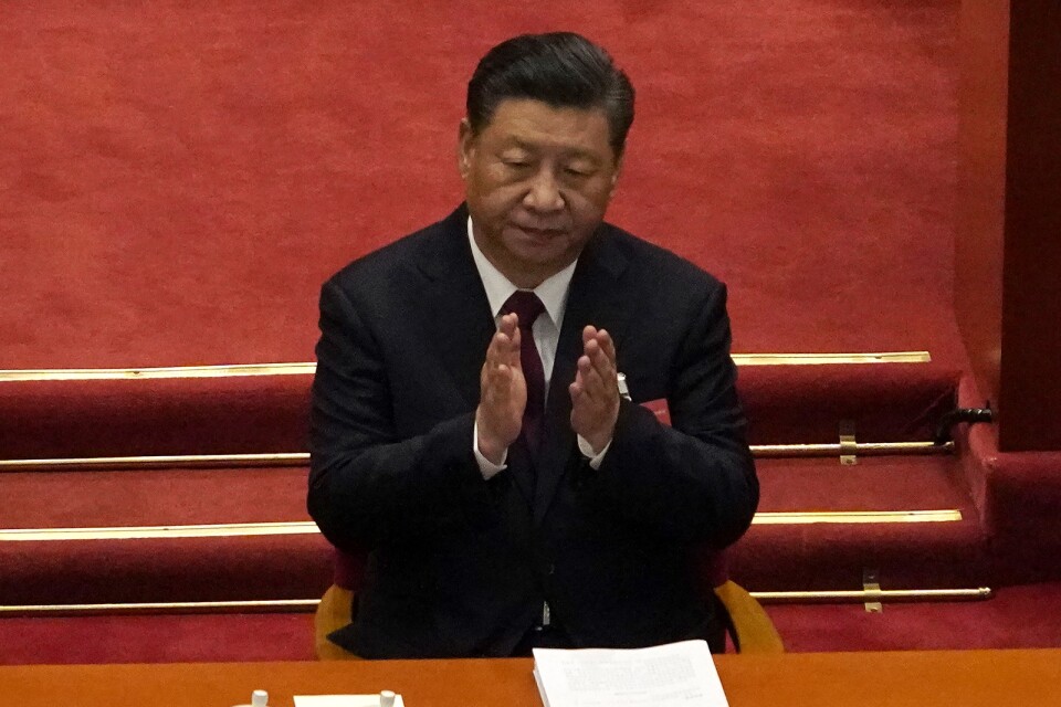 Xi Jinping under folkkongressens första dag.