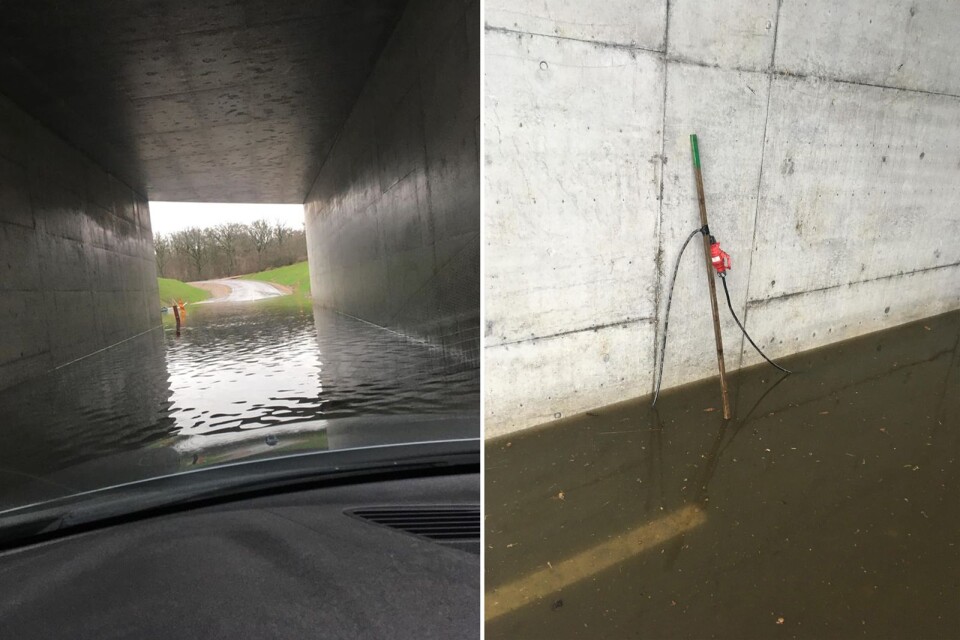 Så här såg det ut vid en översvämning på Tränevägen i januari.