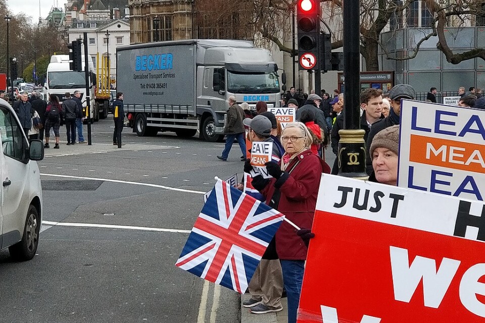 Angie Stone, 71, tillhör de demonstranter i London som vill lämna EU.