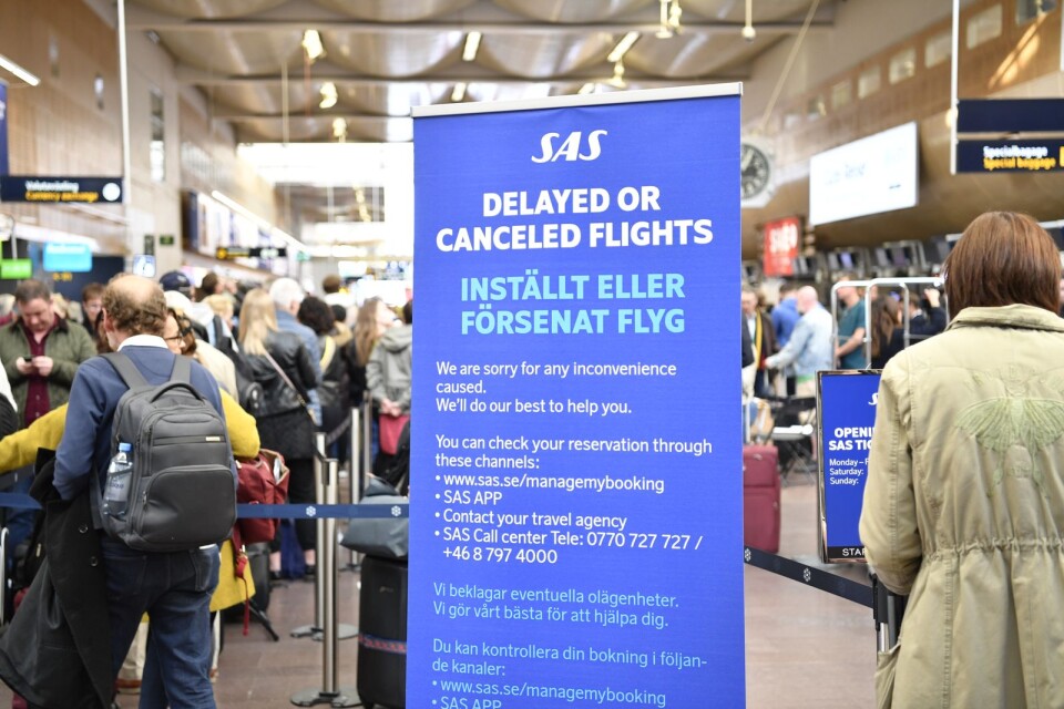 Strandade resenärer på Arlanda på grund av SAS-piloternas strejk.