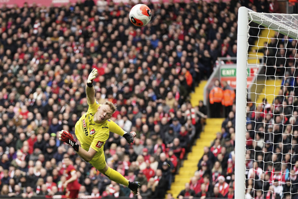 Bournemouths målvakt Aaron Ramsdale i en Premier League-match mot Liverpool den 7 mars. Arkivbild.