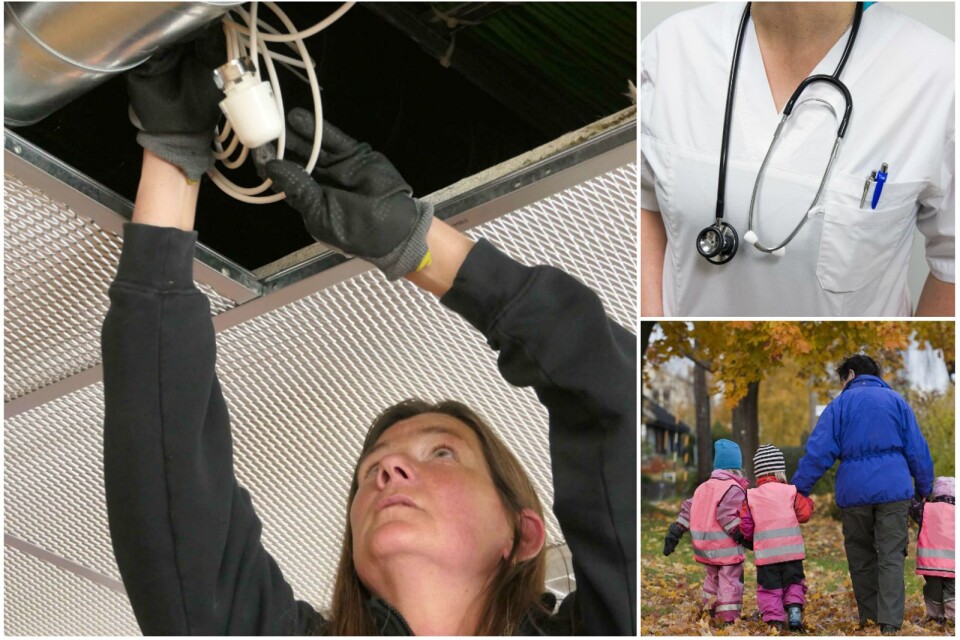 Elektriker, sjuksköterskor och förskollärare är tre yrkesgrupper med stor brist på arbetskraft.