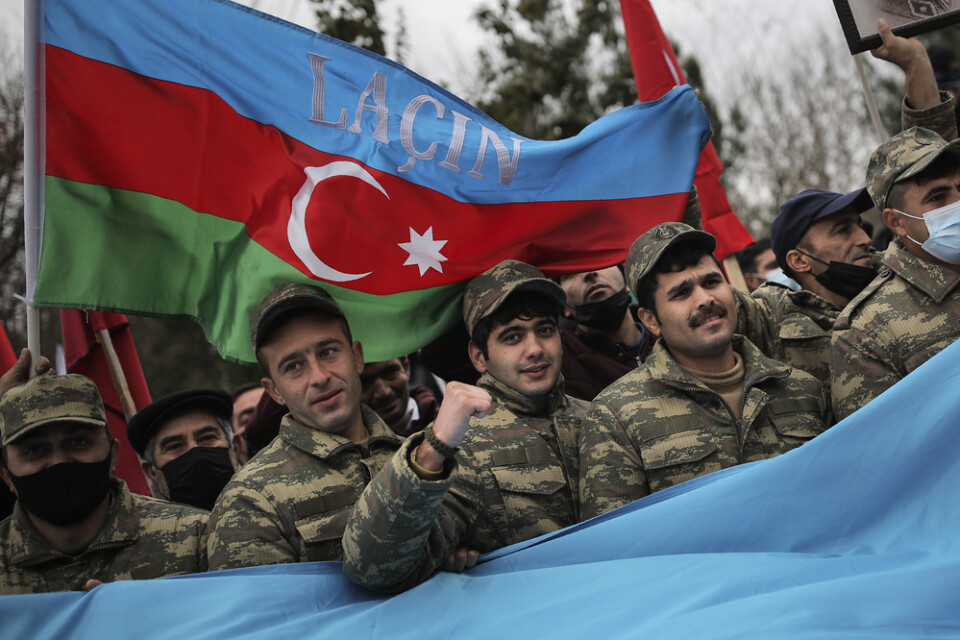 Soldater från Azerbajdzjan firade framgångar i striderna om Nagorno-Karabach 2020. Arkivbild.