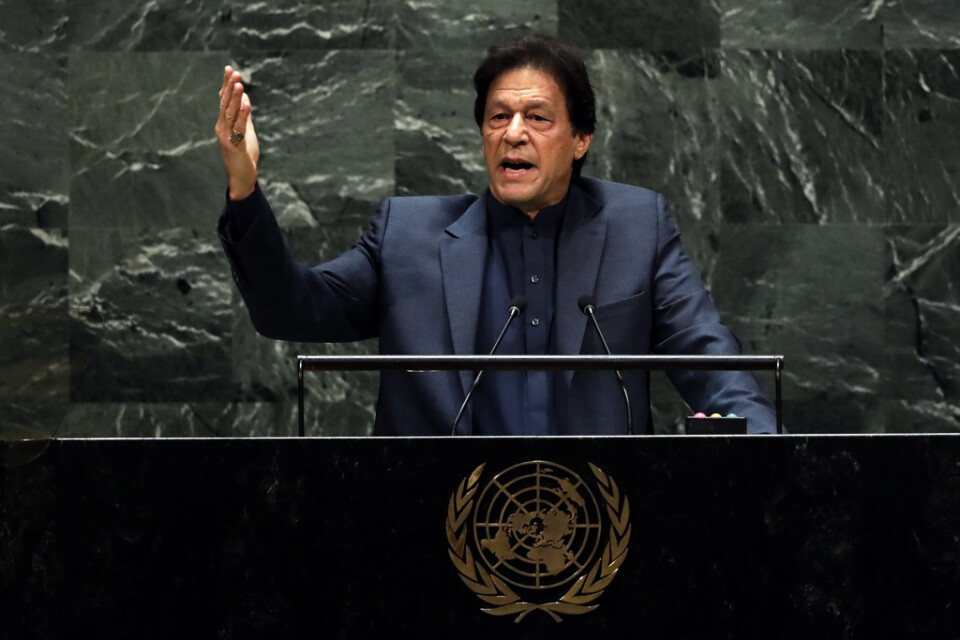 Pakistans premiärminister Imran Khan under sitt tal i FN:s generalförsamling i fredags.