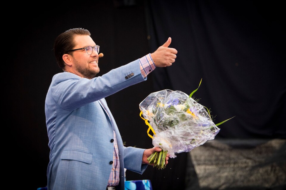 SD:s partiledare Jimmie Åkesson höll sitt traditionella sommartal på partiets sommarfestival i Sölvesborg.