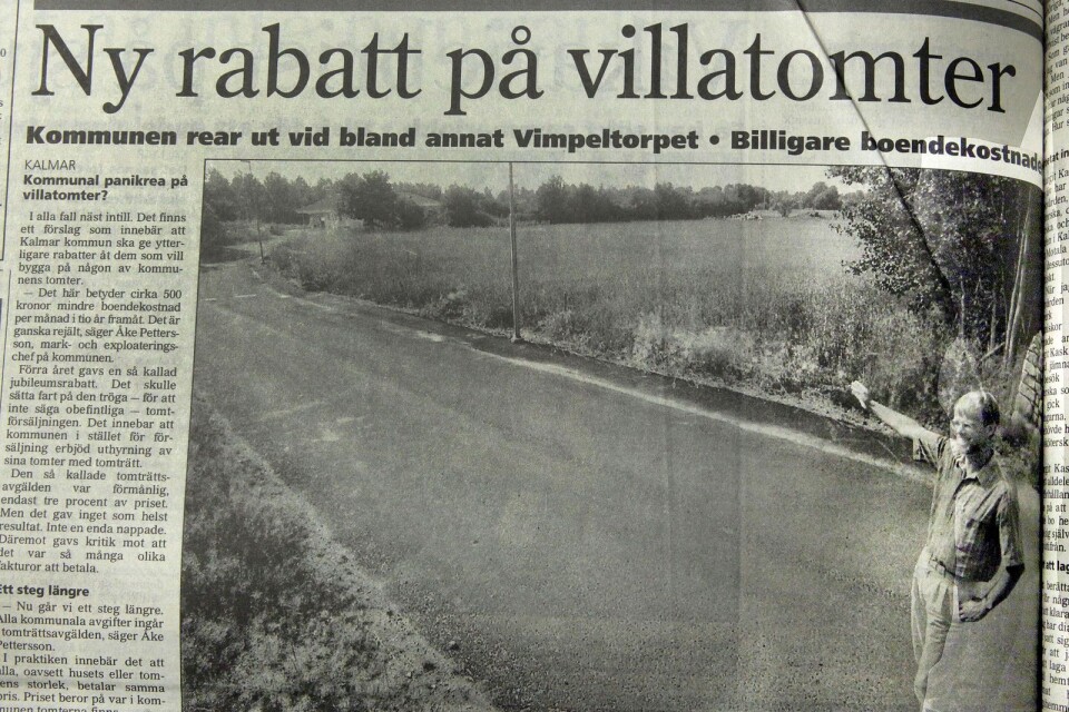 Så här såg det ut i Barometern för 20 år sedan. ”Lediga tomter är det gott om här i Vimpeltorpet”, sade kommunens mark- och exploateringschef Åke Pettersson.