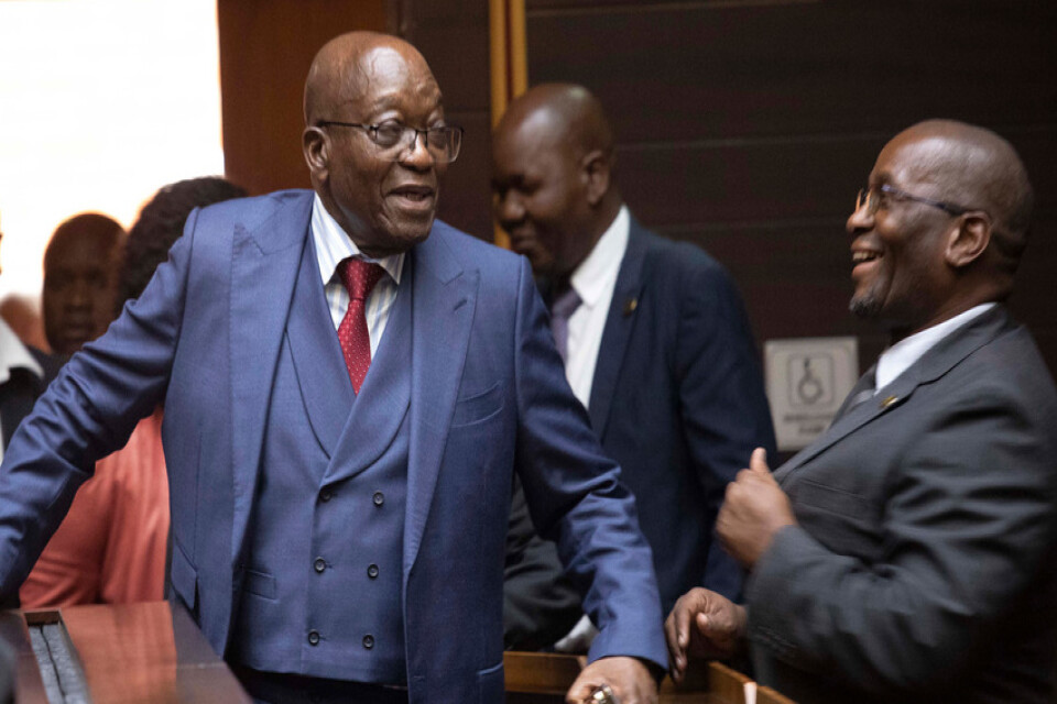 Sydafrikas tidigare president Jacob Zuma under ett domstolsframträdande i april. Arkivbild.