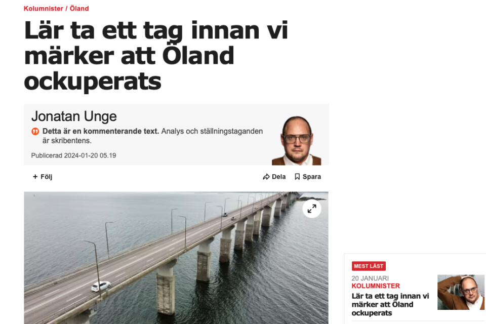 Aftonbladets krönikör Jonatan Unge gjorde i helgen ett tokroligt hån av ölänningarnas oro för den ökade hotbilden i Östersjön. ”Faktiskt det bästa som kunde hända Öland”, svarar Ölandsbladets chefredaktör.