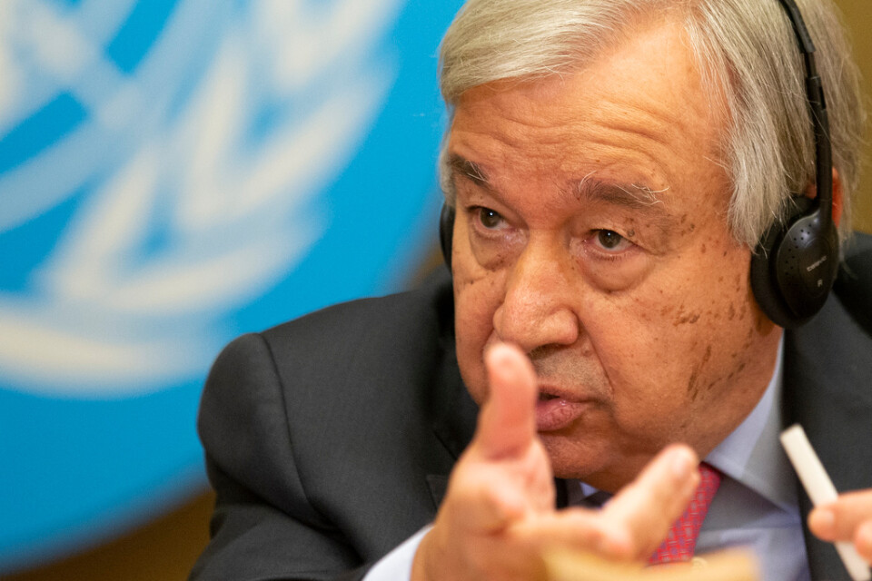 FN:s generalsekreterare António Guterres på en presskonferens efter mötet i Genève i måndags.