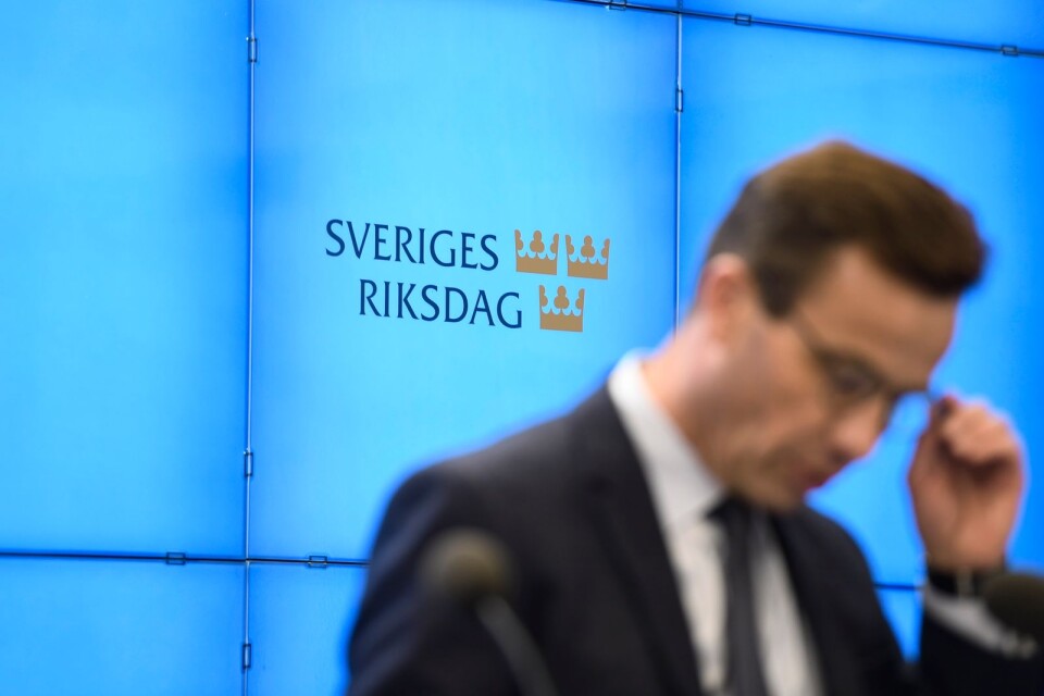 Moderatledaren Ulf Kristersson håller pressträff efter sitt möte med talmannen Andreas Norlén på söndagen.