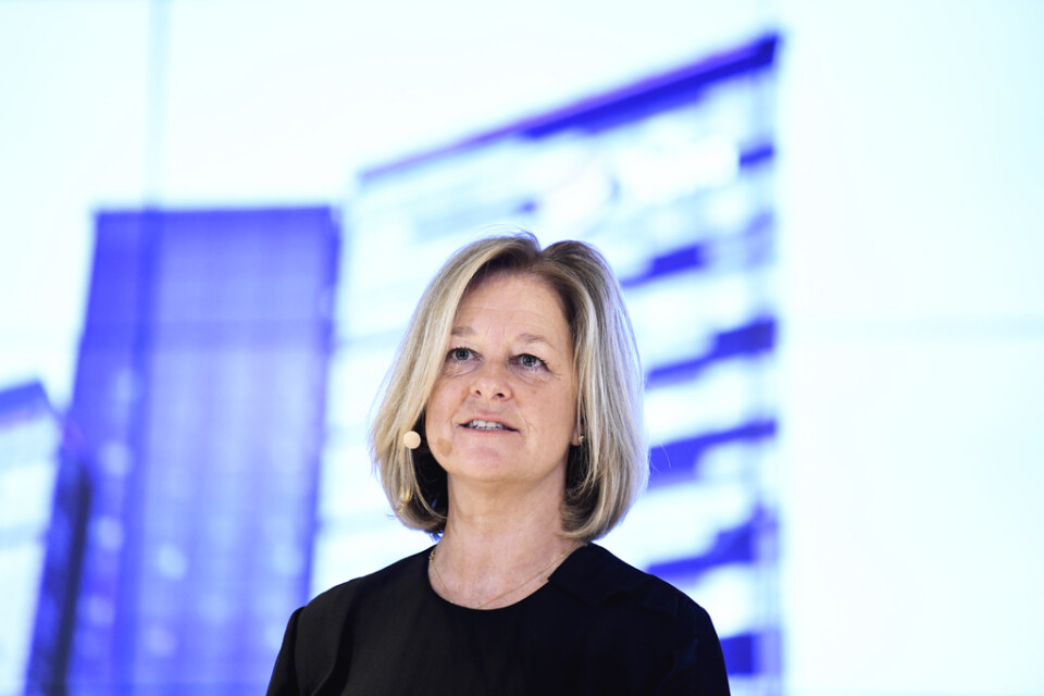 Allison Kirkby presenteras som Telias nya vd av styrelseordförande Marie Ehrling under en pressträff på huvudkontoret i Stockholm.