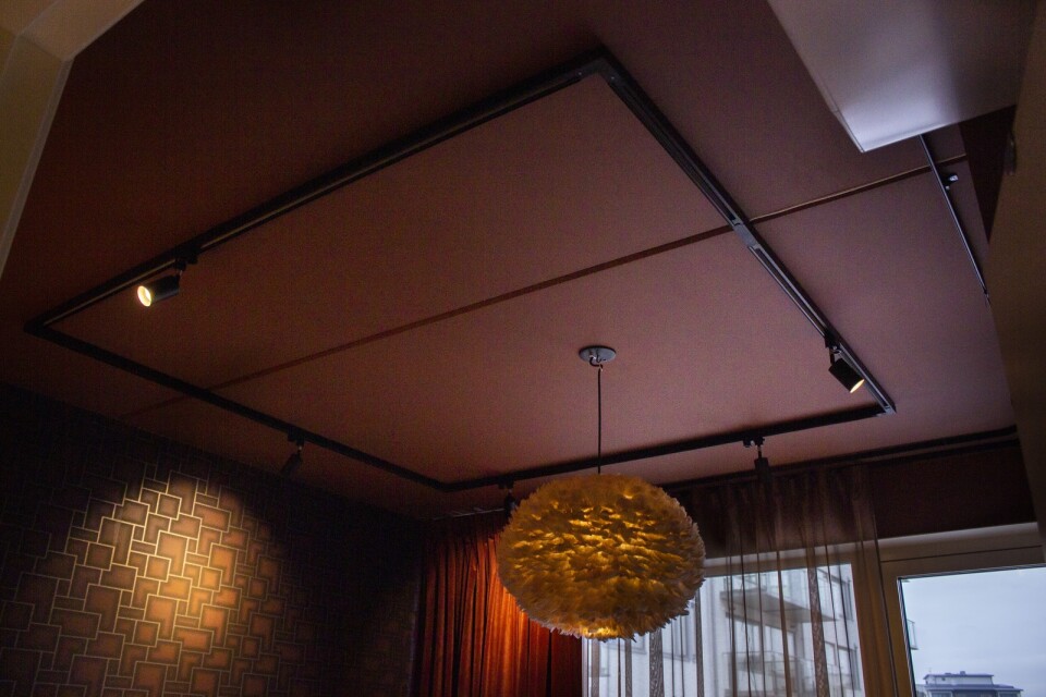 Fjäderlampan är modellen ”Eos” från märket Umage. – Vi har dem på hotellet och det råkade bli en över. Den ger ett ganska schysst sken, berättar Christofer.