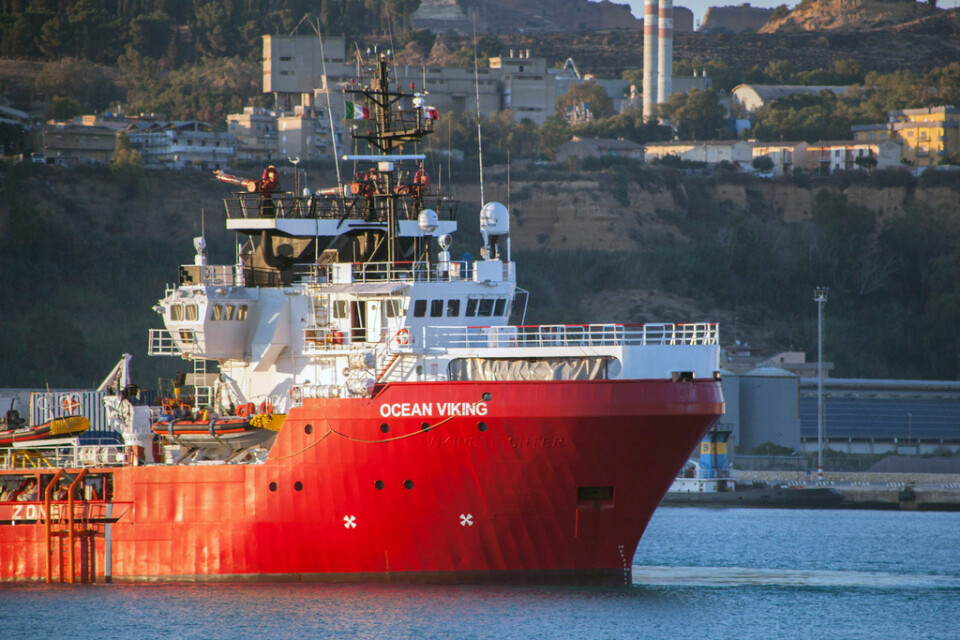 Ocean Viking i hamnen i Porto Empedocle på Sicilien år 2020.