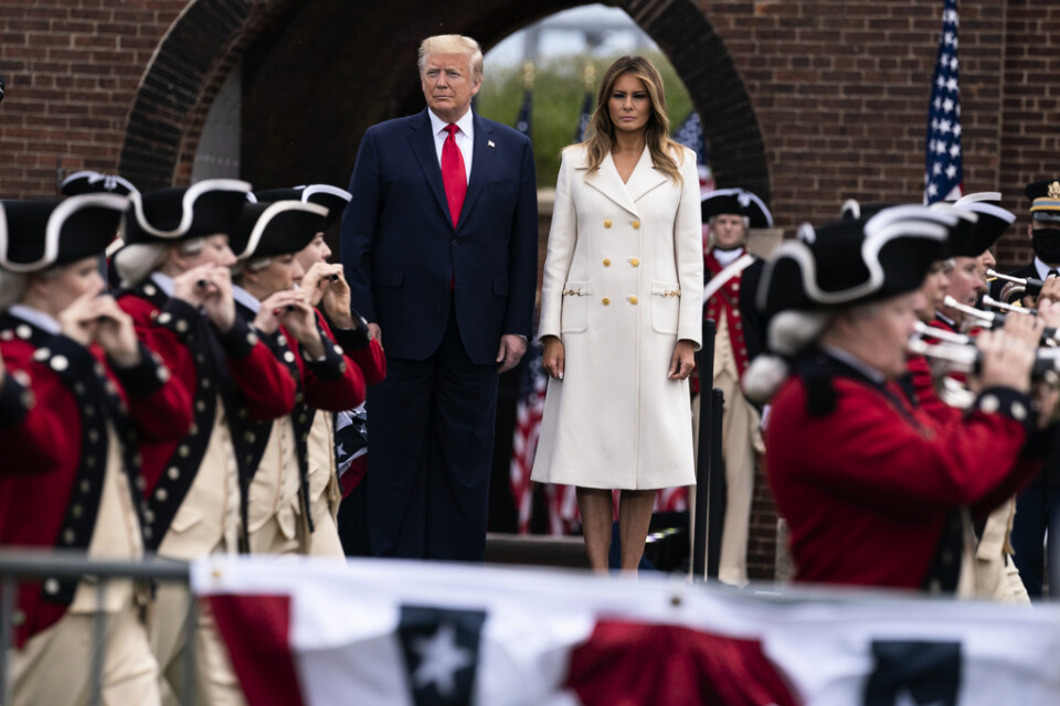 USA:s president Donald Trump och landets första dam Melania Trump vid en Memorial Day-ceremoni i Maryland i måndags.