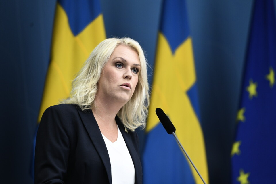 Lena Hallengren (S), socialminister, håller en pressträff om regeringens fortsatta arbete med covid-19.