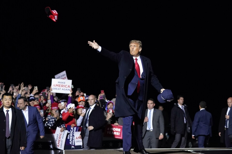 President Donald Trump vid ett kampanjmöte i Duluth, Minnesota, den 30 september. Arkivbild.