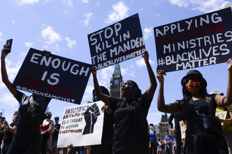 Protest against racism and the  police intervention  against the black American George Floyd In Canada’s capital Ottawa in June.