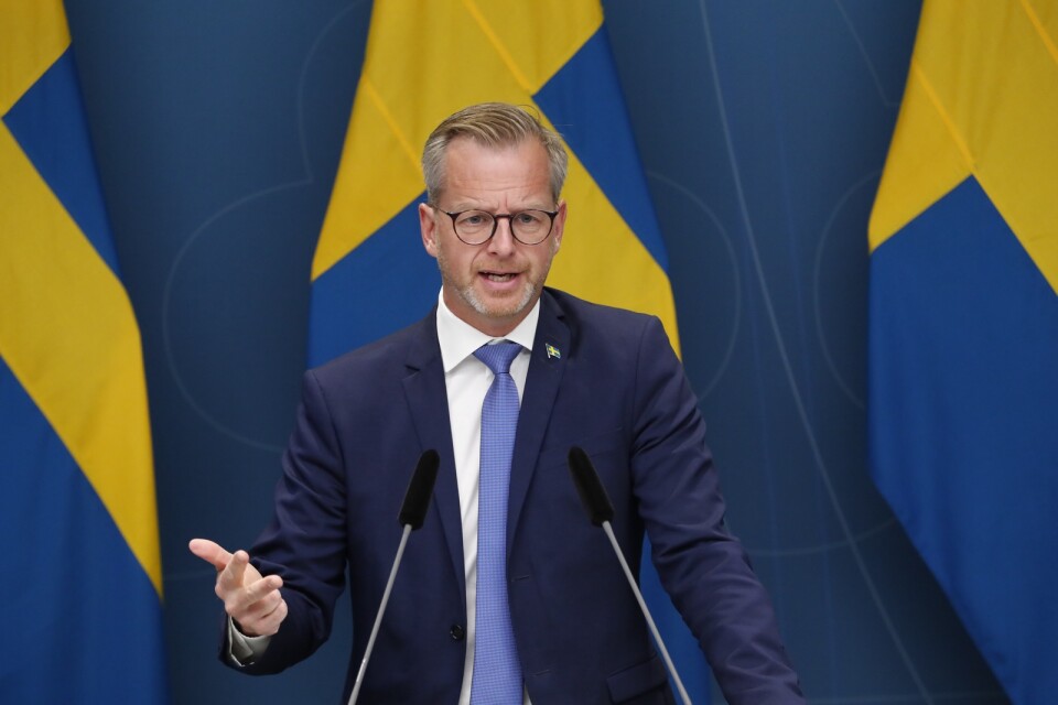 Inrikesminister Mikael Damberg under onsdagens pressträff om utredningen om datalagring för brottsvekämpning.
