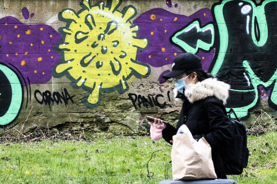Coronavirusgraffiti i Edinburgh, Skottland. Arkivbild.