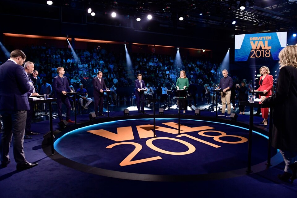 Partiledarna i TV4:s partiledardebatt. På söndag avgörs valet.