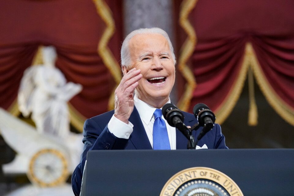 USA:s president Joe Biden höll sitt tal på årsdagen av stormningen av Kapitolium inne i statyhallen i samma byggnad.
