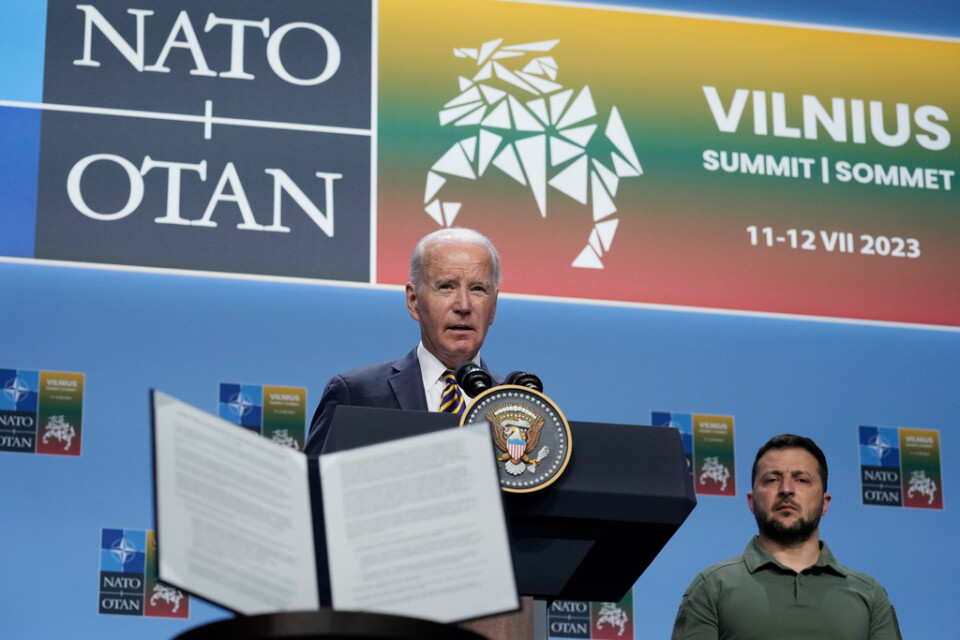 USA:s president Joe Biden talade på en pressträff tillsammans med bland andra Ukrainas president Volodymyr Zelenskyj.