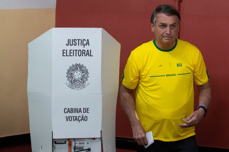 Brasiliens sittande president Jair Bolsonaro röstade på söndagen i Rio de Janeiro.