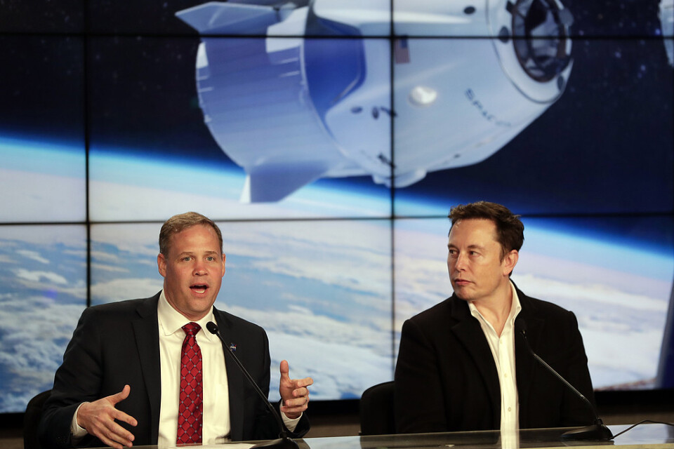 Nasas högste chef Jim Bridenstine och Space|X vd Elon Musk vid ett tidigare tillfälle.