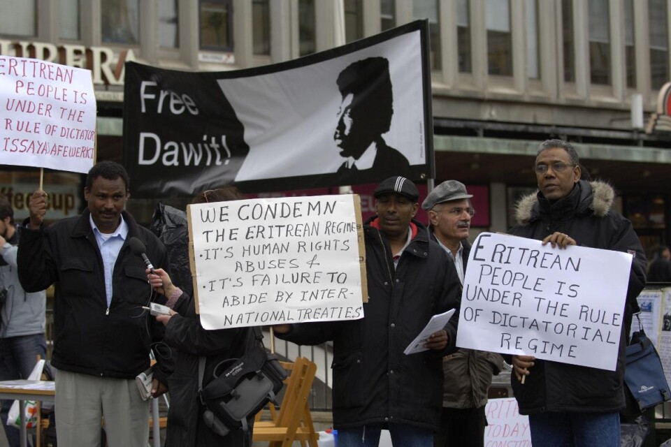 Svenska journalistförbundet i en manifestation för Dawit Isaak. Året var 2005, på Pressfrihetens dag.