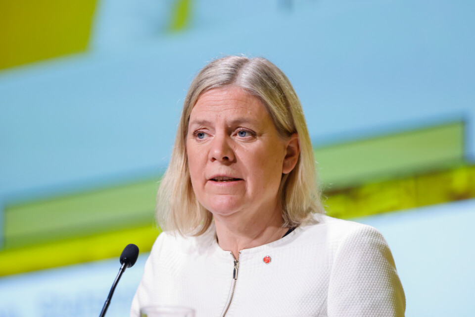 Sveriges statsminister Magdalena Andersson under ett tal i fredags.