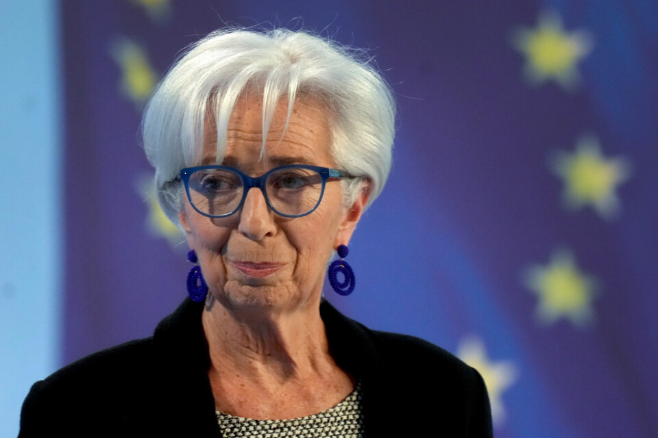Räntebesked från Europeiska centralbanken (ECB), med chefen Christine Lagarde. Arkivbild