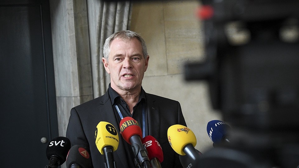 Vice polisinspektör Jens Møller håller presskonferens med anledning av utredningen av den svenska journalisten Kim Walls död. Foto: TT