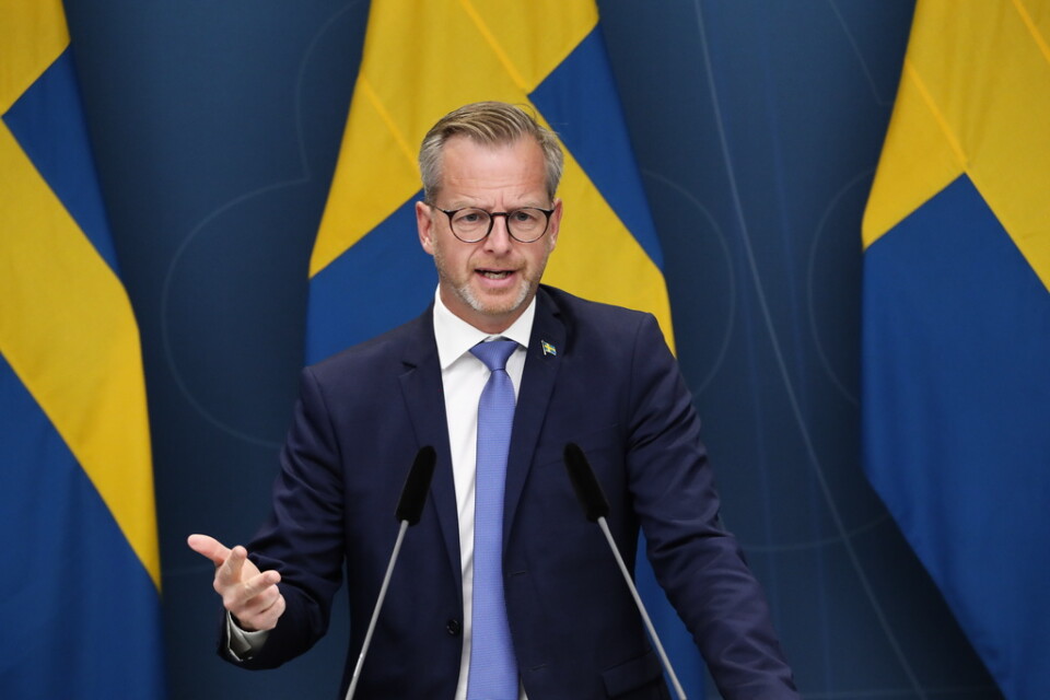 Inrikesminister Mikael Damberg under onsdagens pressträff om utredningen om datalagring för brottsvekämpning.