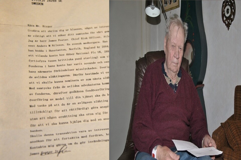 Birger Nilsson fick ett brev på posten där det påstods att han skulle ärva en stor summa pengar. Foto: Robert Rosén