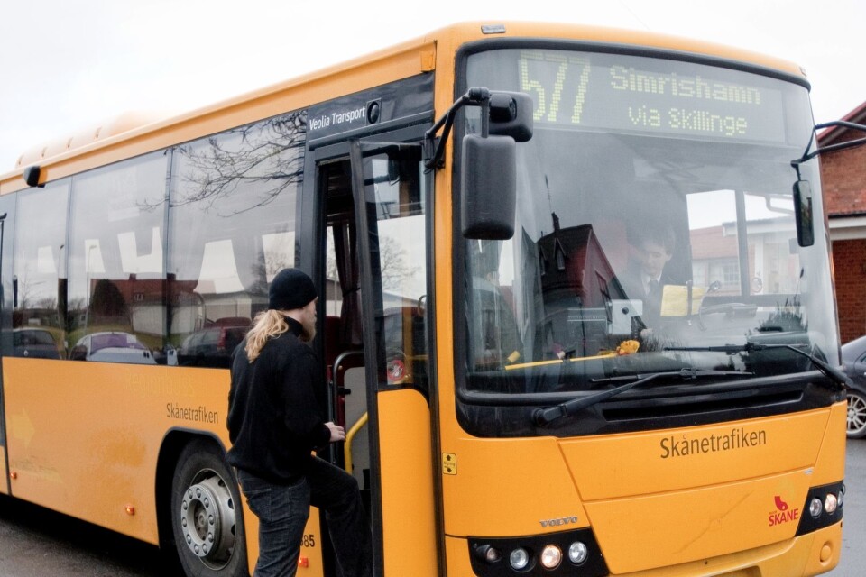 Buss 577 på Borrby station dit den nu ska gå igen och även vidare till Ystad.