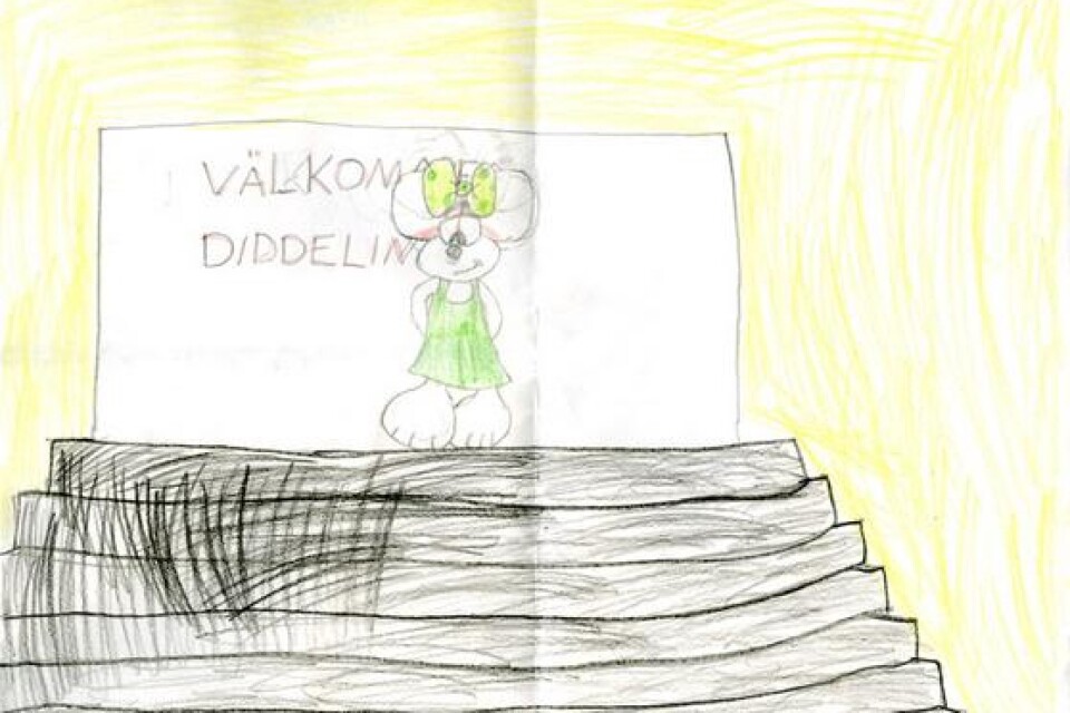 Diddelina är blyg på sin första skoldag. Så beskriver Amanda Larsson, Solviksvägen 21 i Trelleborg, sin teckning.