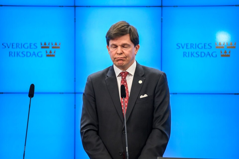 STOCKHOLM 20181219Riksdagens talman Andreas Norlén (M) håller pressträff om regeringsbildningen i riksdagens presscenter.Foto: Anders Wiklund / TT kod 10040
