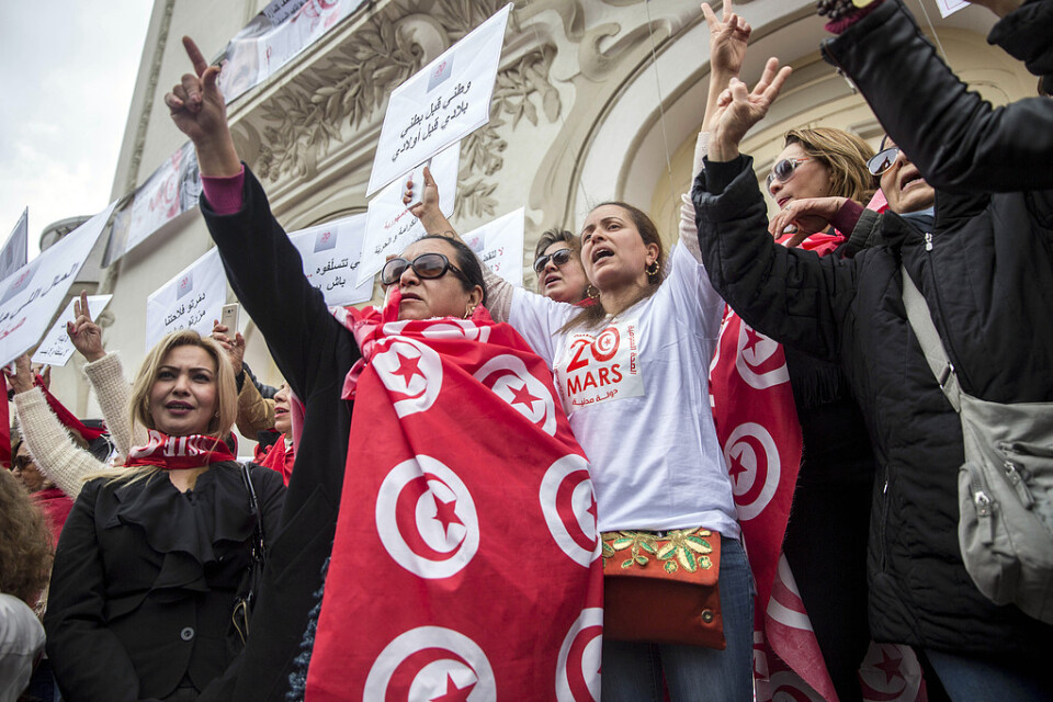 Demonstranter kräver reformer under firandet av Tunisiens självständighet den 20 mars i år.
