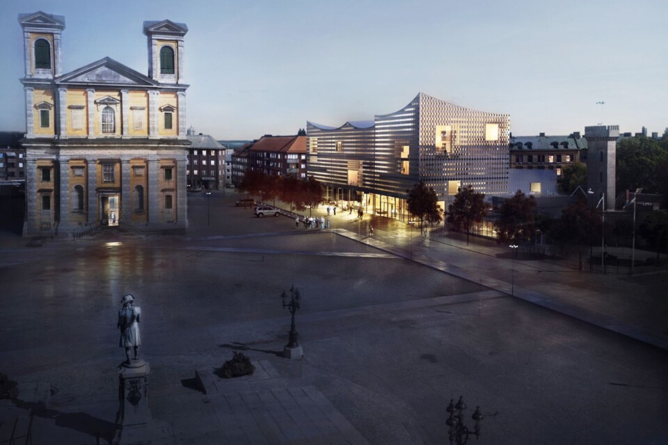 Det nya kulturhuset till höger om Fredrikskyrkan behövs i den fortsatta utvecklingen av en öppnare stad. Foto:: Illustration MIR