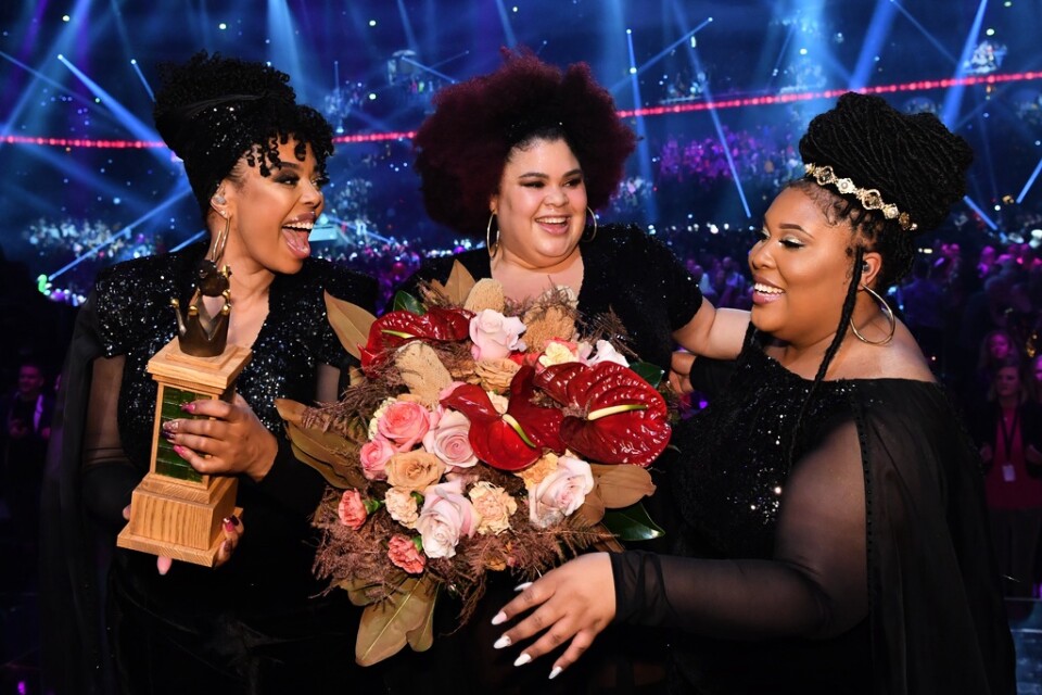Dina Yonas, Manna Loulou Lamotte och Ashley Haynes i The Mamas vann Melodifestivalen 2020. Arkivbild.