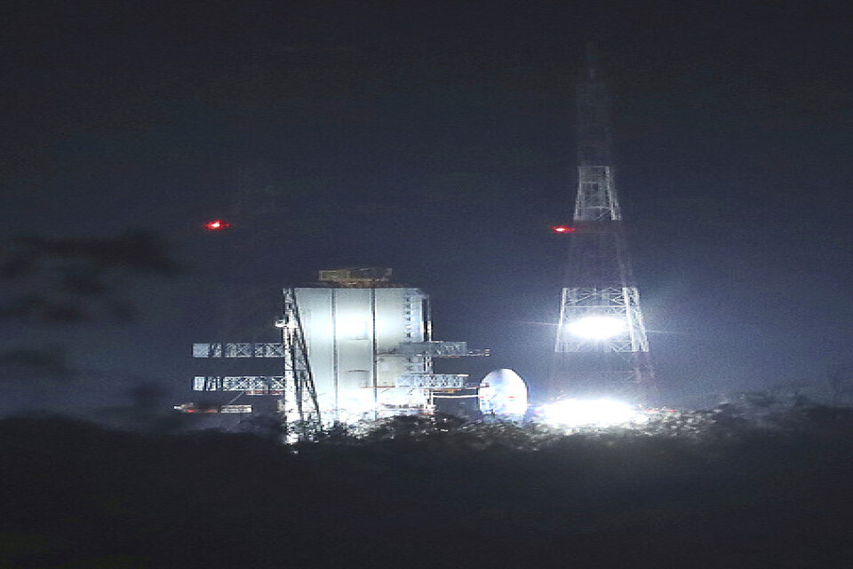 Chandrayaan-2 efter att raketen stoppats, en knapp timme innan avfärd till månen.