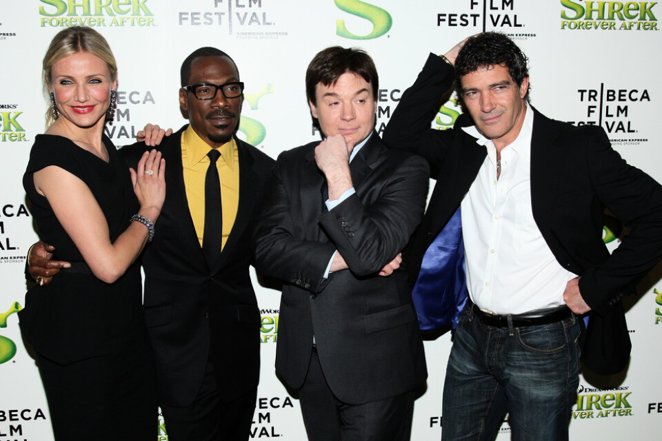 Cameron Diaz, Eddie Murphy, Mike Myers och Antonio Banderas under premiären av den senaste "Shrek"-filmen.