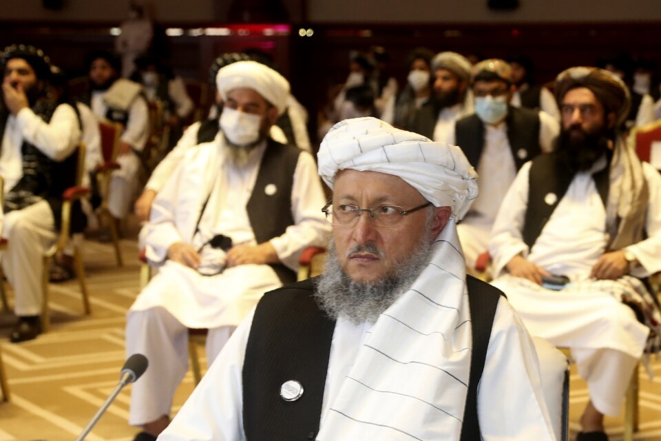 Talibanernas vice premiärminister Abdul Salam Hanafi leder rörelsens delegation i Moskva. Arkivbild.