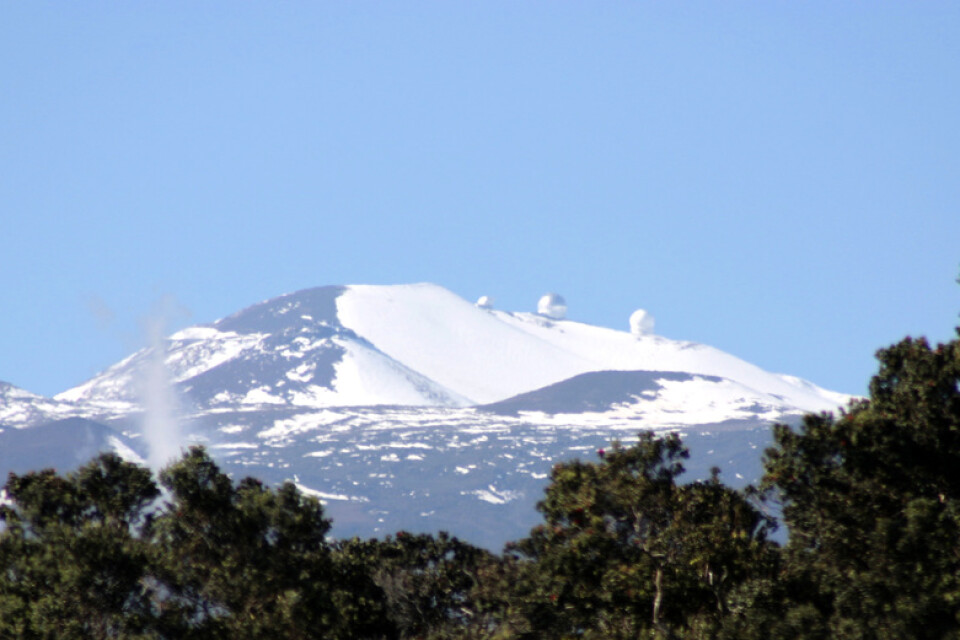 Snö på Hawaiis högsta berg Mauna Kea, här på en bild från 2005.